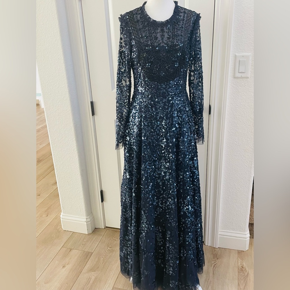 Needle & Thread Victorian Wreath Long Sleeve Sequin Gown